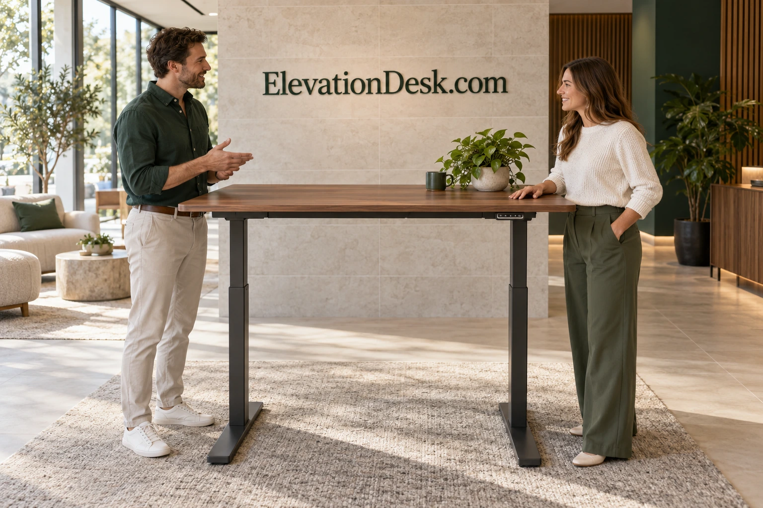 A small office with coordinated adjustable workstations