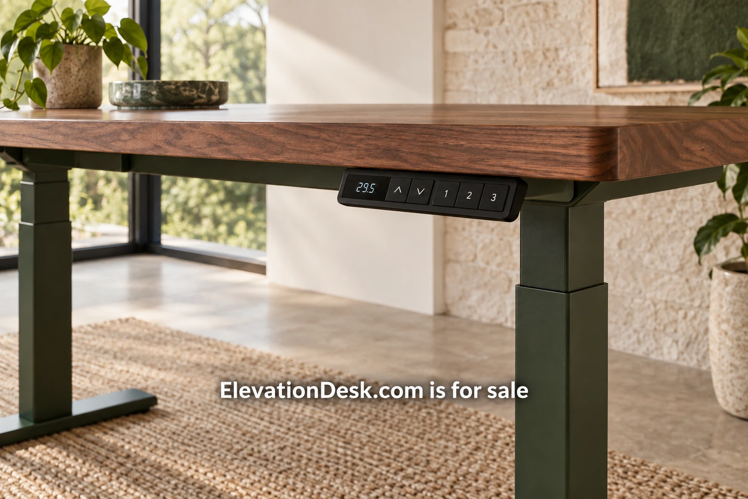 Furniture team inspecting standing desk controls and material details